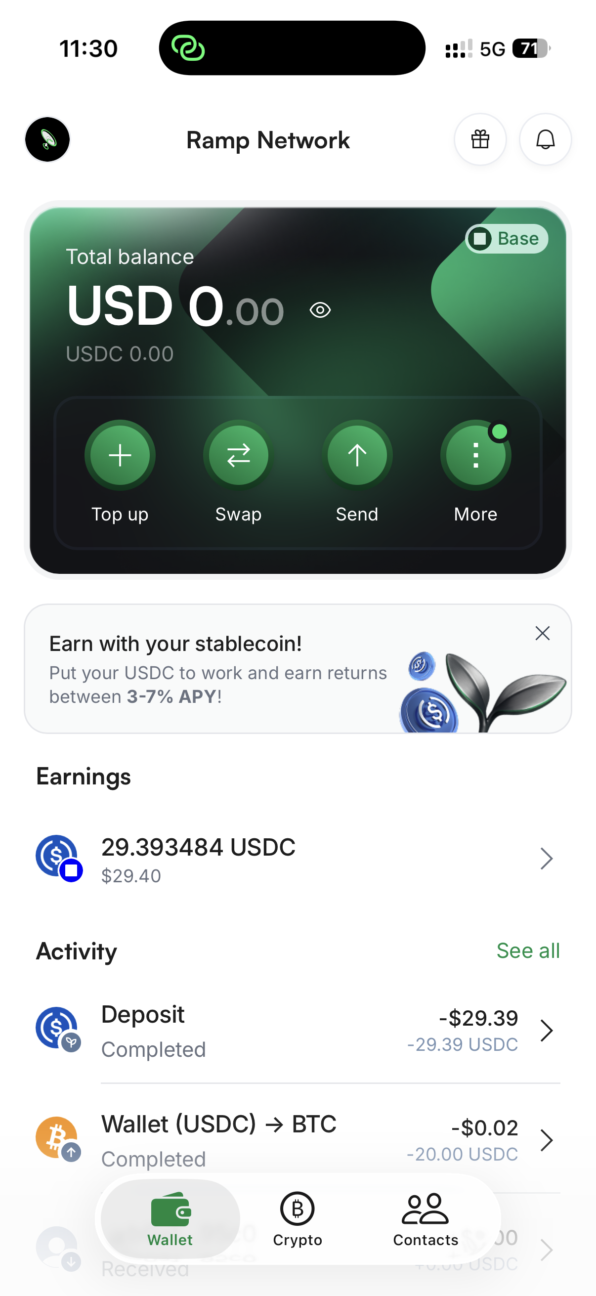 Wallet after deposit